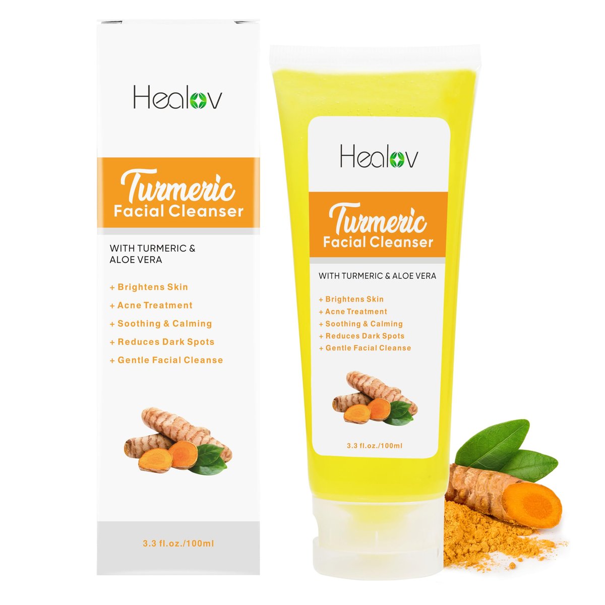 Herblov Kurkuma Gesichtswaschmittel, Kurkuma Klare Haut Flüssigseife – 100% Natürliche Anti-Aging Peeling Gesichtsreinigung für Flecken, Altersflecken, Sonnenschäden, Verfärbungen – Reinigungsseife Hautentgiftungsbehandlung
