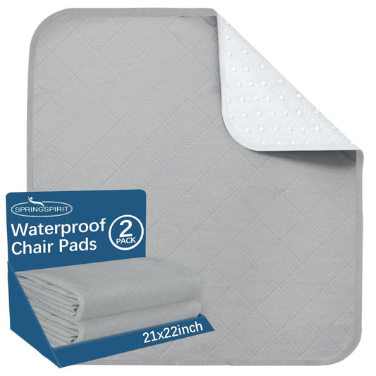 Wasserdichte Inkontinenz-Sitzauflagen 2er-Pack 22x21 Zoll – Graue Saugfähige Stuhlpolster für Erwachsene, Senioren, Kinder, Kleinkinder und Haustiere