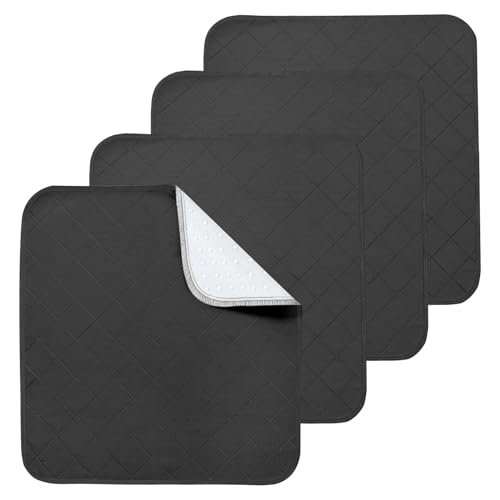 Wasserdichte Inkontinenz-Stuhlauflagen, 4er-Pack wiederverwendbare Sitzschutzpads 22" x 21", waschbare Stuhlschutzbezüge, saugfähige Inkontinenzunterlage für Bett, Rollstuhl, Kind & Haustier - Schwarz