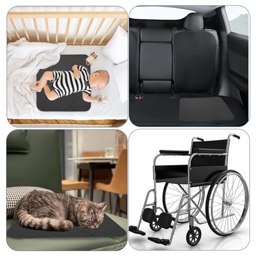 Wasserdichte Inkontinenz-Stuhlauflagen, 4er-Pack wiederverwendbare Sitzschutzpads 22" x 21", waschbare Stuhlschutzbezüge, saugfähige Inkontinenzunterlage für Bett, Rollstuhl, Kind & Haustier - Schwarz