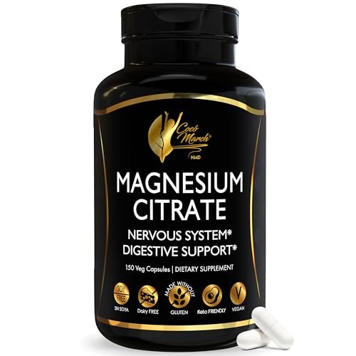 Cocó March N.M.D Magnesiumcitrat 500 mg pro Portion, glutenfrei, unterstützt Schlaf, Verdauung, Muskelfunktion & Entspannung, hohe Absorption, Nicht-GVO, 150 Kapseln