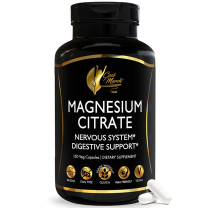 Cocó March N.M.D Magnesiumcitrat 500 mg pro Portion, glutenfrei, unterstützt Schlaf, Verdauung, Muskelfunktion & Entspannung, hohe Absorption, Nicht-GVO, 150 Kapseln