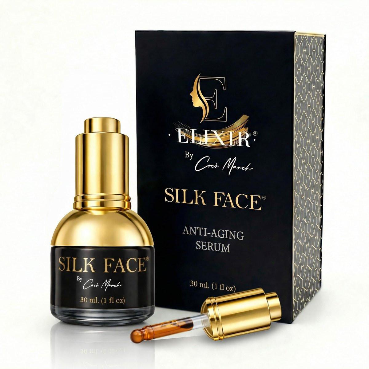SILK FACE Elixier Serum von Coco March – Anti-Aging, Feuchtigkeitsspendend & Aufhellende Gesichtspflege zur Reduzierung von Fältchen, Straffung & Illuminierung mit Peptiden und Aminosäuren, 30 ml