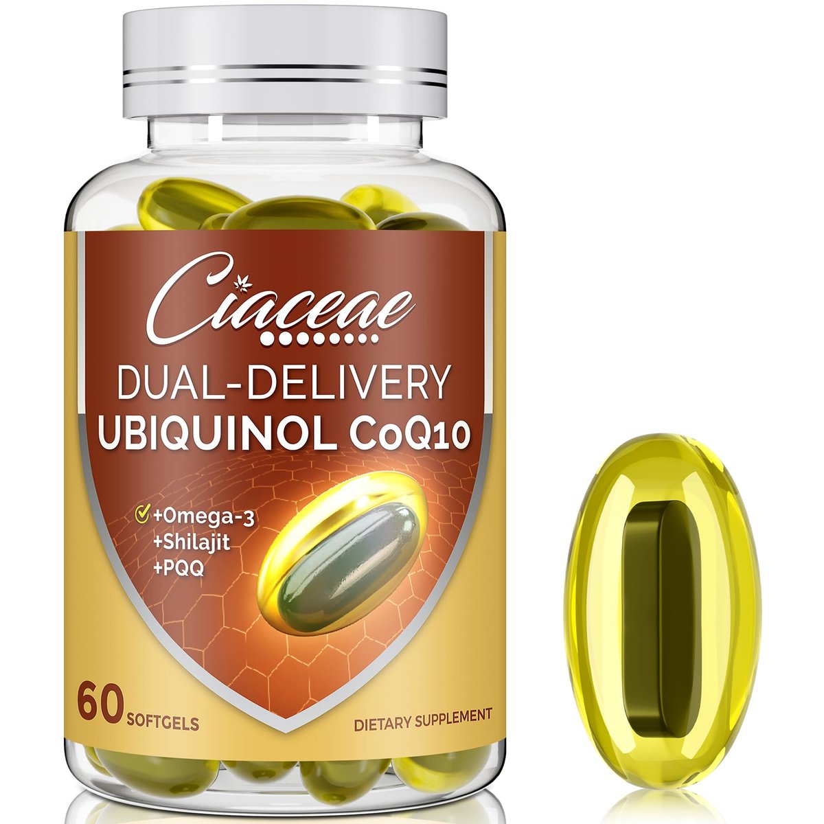 Ubiquinol CoQ10 600 mg Weichkapseln mit Omega-3, Shilajit und PQQ – Fortschrittliches Dual-Delivery Coenzym Q10 für Fruchtbarkeit, Antioxidantien, Herz, Gehirn und Energie, 60 Portionen