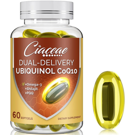 Ubiquinol CoQ10 600 mg Weichkapseln mit Omega-3, Shilajit und PQQ – Fortschrittliches Dual-Delivery Coenzym Q10 für Fruchtbarkeit, Antioxidantien, Herz, Gehirn und Energie, 60 Portionen