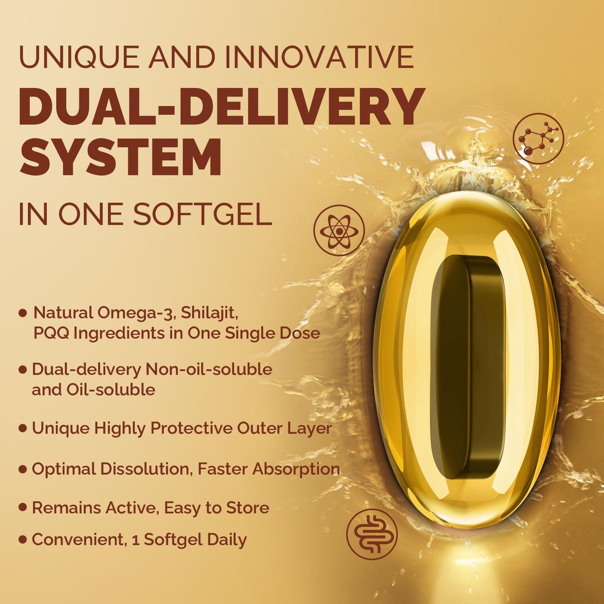 Ubiquinol CoQ10 600 mg Weichkapseln mit Omega-3, Shilajit und PQQ – Fortschrittliches Dual-Delivery Coenzym Q10 für Fruchtbarkeit, Antioxidantien, Herz, Gehirn und Energie, 60 Portionen