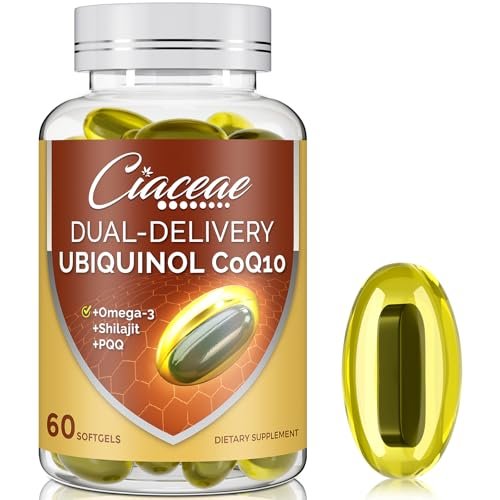 Ubiquinol CoQ10 600 mg Weichkapseln mit Omega-3, Shilajit und PQQ – Fortschrittliches Dual-Delivery Coenzym Q10 für Fruchtbarkeit, Antioxidantien, Herz, Gehirn und Energie, 60 Portionen