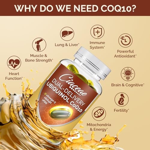 Ubiquinol CoQ10 600 mg Weichkapseln mit Omega-3, Shilajit und PQQ – Fortschrittliches Dual-Delivery Coenzym Q10 für Fruchtbarkeit, Antioxidantien, Herz, Gehirn und Energie, 60 Portionen