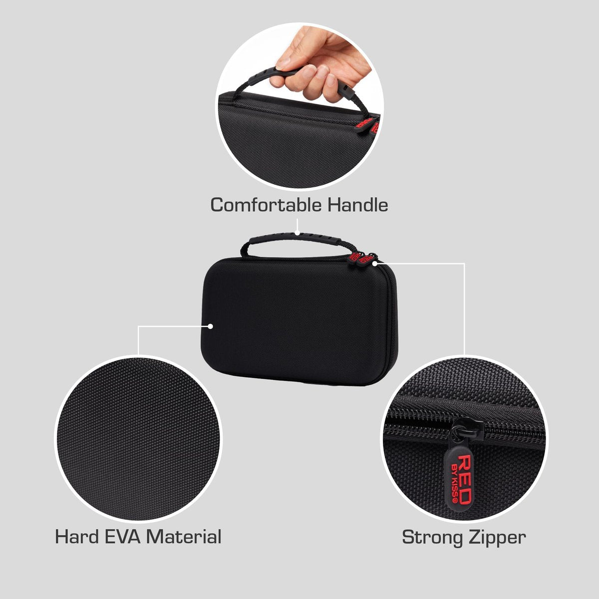 RED by Kiss Herrenpflege-Organizer-Tasche für Reisen, schwarz – EVA-Kosmetiktasche mit Hartreißverschluss, Tragegriff und wasserabweisendem Außenmaterial