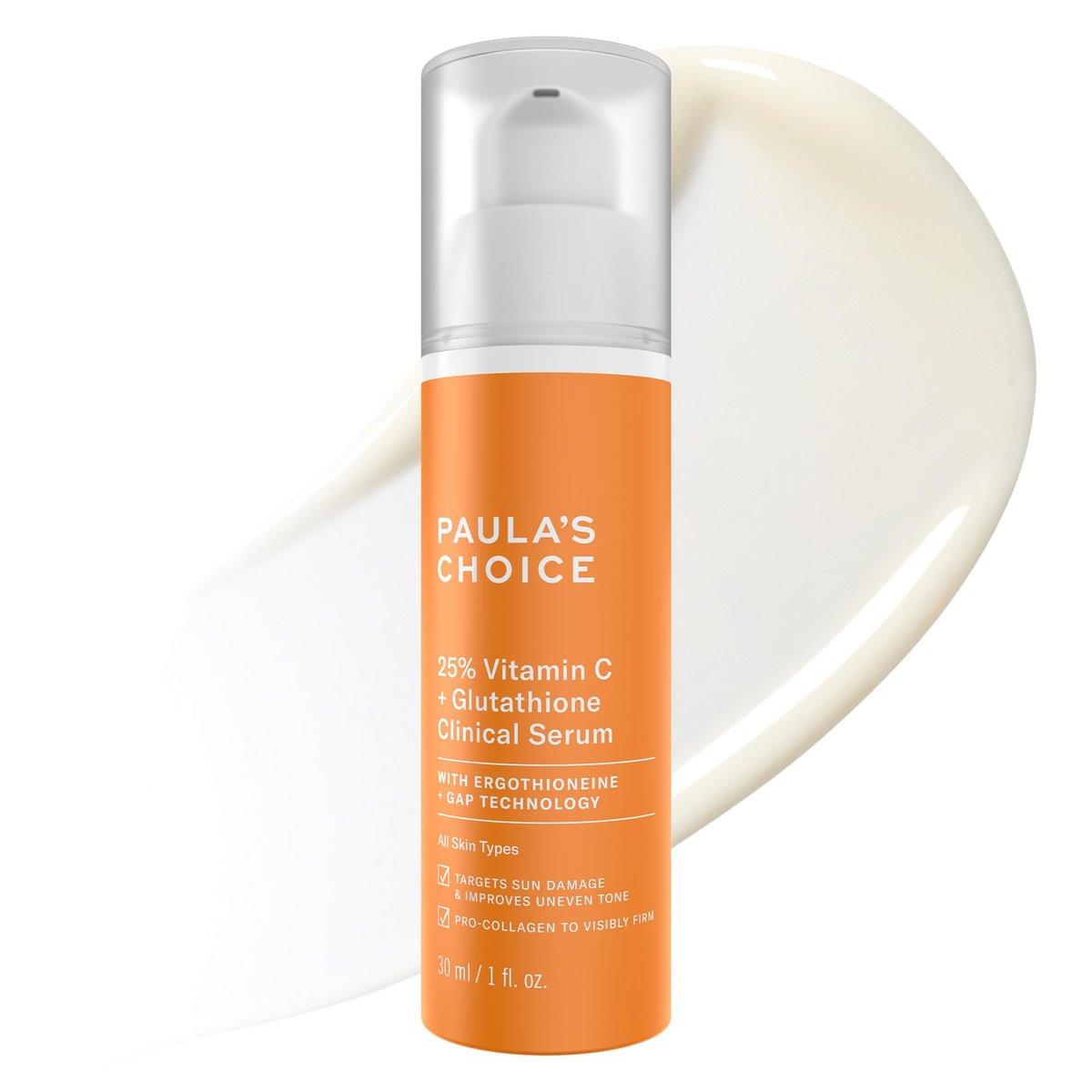 Paula’s Choice 25% Vitamin C Serum mit Glutathion & Antioxidantien – Gesichtsserum gegen Verfärbungen, ungleichmäßigen Hautton & für straffere Haut, alle Hauttypen, parfümfrei, 30 ml
