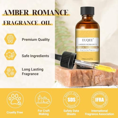 EUQEE Amber Romance Duftöle – 60 ml Essential Oil für Diffuser, Kerzenherstellung, DIY Seife mit Glaspipette