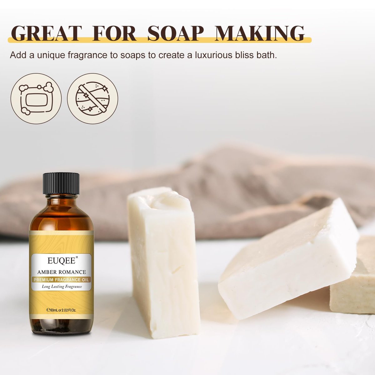 EUQEE Amber Romance Duftöle – 60 ml Essential Oil für Diffuser, Kerzenherstellung, DIY Seife mit Glaspipette