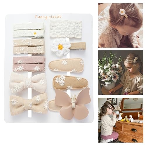13-teiliges Haarspangen-Set für Mädchen mit Schleifen, Schmetterlingen und Blumen – 5 cm gefütterte Alligator-Clips und Barrettes – handgefertigte Haaraccessoires für Babys, Kleinkinder, Mädchen im Schulalter – Geschenkidee