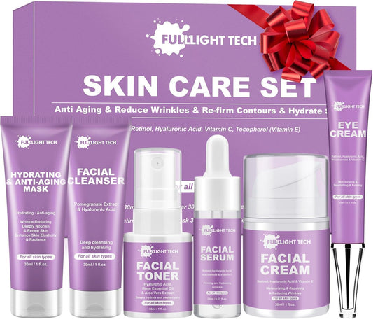 Hautpflegeset 6-teilig mit koreanischem Retinol – Anti-Aging, Feuchtigkeitsspendend, Pflegend – Perfekt für Frauen und Teenager, Reiseset, Geschenkset