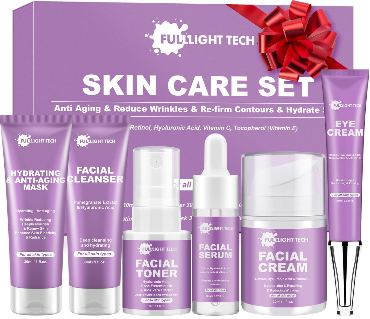 Hautpflegeset 6-teilig mit koreanischem Retinol – Anti-Aging, Feuchtigkeitsspendend, Pflegend – Perfekt für Frauen und Teenager, Reiseset, Geschenkset