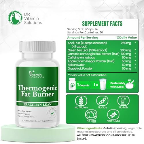 Thermogenic Fat Burner Brazilian Lean – Kapseln zur Gewichtsabnahme für Frauen und Männer, 60 Kapseln