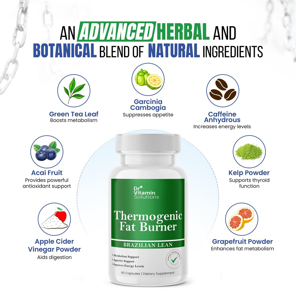 Thermogenic Fat Burner Brazilian Lean – Kapseln zur Gewichtsabnahme für Frauen und Männer, 60 Kapseln