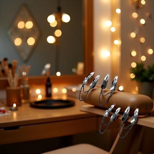 4er-Pack Silberne Metal-Snap-Haarspangen mit Kette und Kreuz-Herz-Anhänger – Mädchen Haaraccessoires
