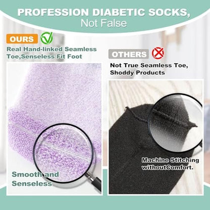 Bulinlulu Diabetikersocken für Damen und Herren – 6 Paar Bambus-Viskose, nicht einschnürend, Knöchelsocken, Größe 6–9 / 9–11 (Rein-Mittel)