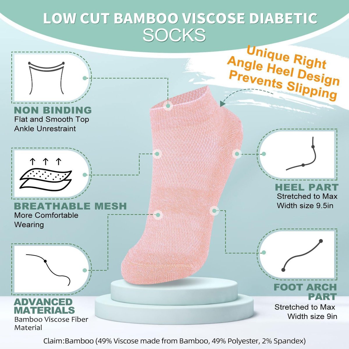 Bulinlulu Diabetikersocken für Damen und Herren – 6 Paar Bambus-Viskose, nicht einschnürend, Knöchelsocken, Größe 6–9 / 9–11 (Rein-Mittel)