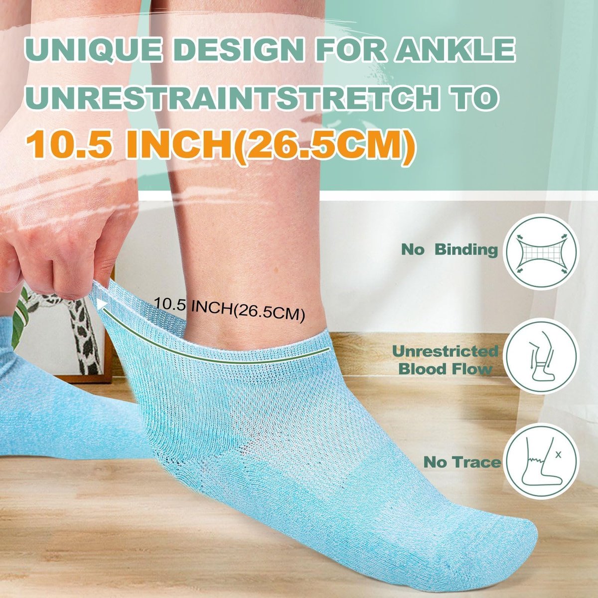 Bulinlulu Diabetikersocken für Damen und Herren – 6 Paar Bambus-Viskose, nicht einschnürend, Knöchelsocken, Größe 6–9 / 9–11 (Rein-Mittel)