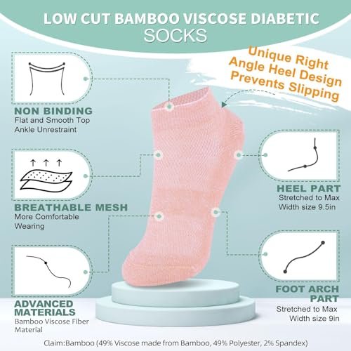 Bulinlulu Diabetikersocken für Damen und Herren – 6 Paar Bambus-Viskose, nicht einschnürend, Knöchelsocken, Größe 6–9 / 9–11 (Rein-Mittel)