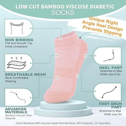 Bulinlulu Diabetikersocken für Damen und Herren – 6 Paar Bambus-Viskose, nicht einschnürend, Knöchelsocken, Größe 6–9 / 9–11 (Rein-Mittel)