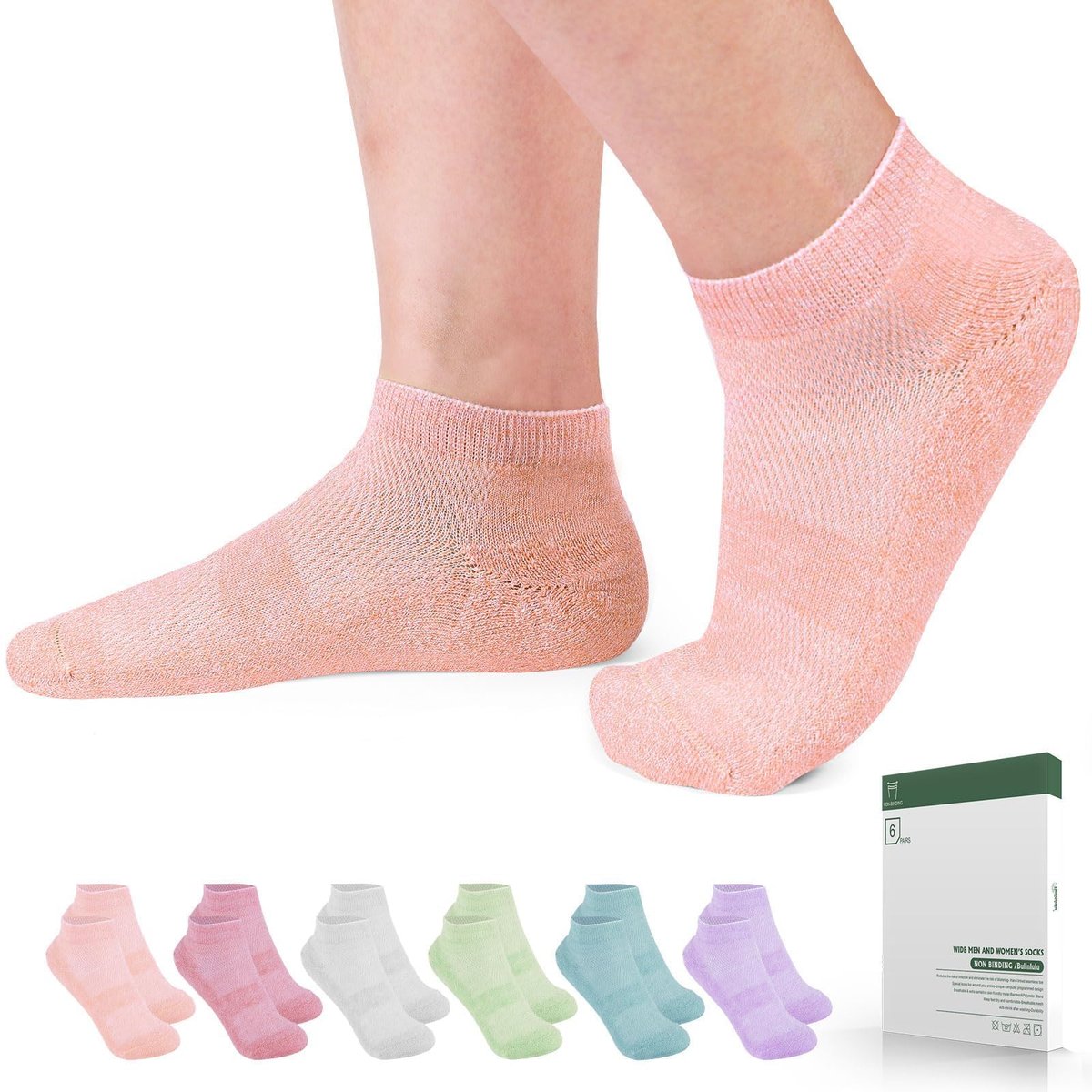 Bulinlulu Diabetikersocken für Damen und Herren – 6 Paar Bambus-Viskose, nicht einschnürend, Knöchelsocken, Größe 6–9 / 9–11 (Rein-Mittel)