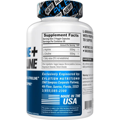 L-Arginin L-Citrullin Supplement - Belebendes Stickoxid-Supplement mit idealem 1:1 Citrullin-Arginin-Verhältnis, 500 mg pro Portion für verbesserte Pumpen, Energie und Ausdauer (60 Portionen)
