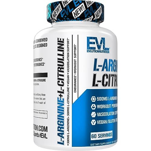 L-Arginin L-Citrullin Supplement - Belebendes Stickoxid-Supplement mit idealem 1:1 Citrullin-Arginin-Verhältnis, 500 mg pro Portion für verbesserte Pumpen, Energie und Ausdauer (60 Portionen)