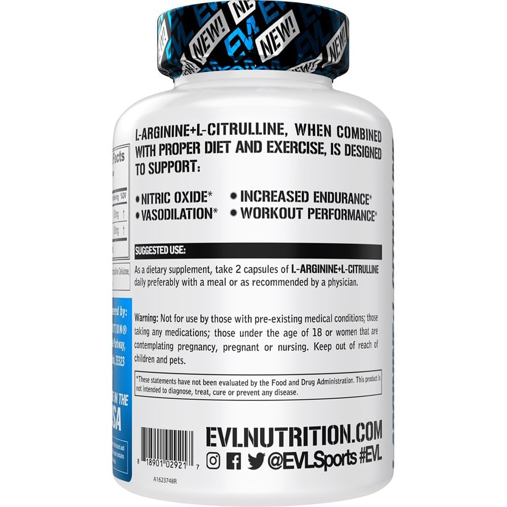 L-Arginin L-Citrullin Supplement - Belebendes Stickoxid-Supplement mit idealem 1:1 Citrullin-Arginin-Verhältnis, 500 mg pro Portion für verbesserte Pumpen, Energie und Ausdauer (60 Portionen)