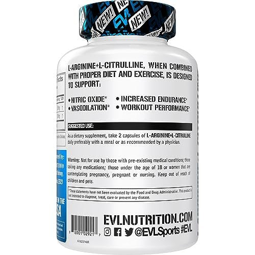 L-Arginin L-Citrullin Supplement - Belebendes Stickoxid-Supplement mit idealem 1:1 Citrullin-Arginin-Verhältnis, 500 mg pro Portion für verbesserte Pumpen, Energie und Ausdauer (60 Portionen)
