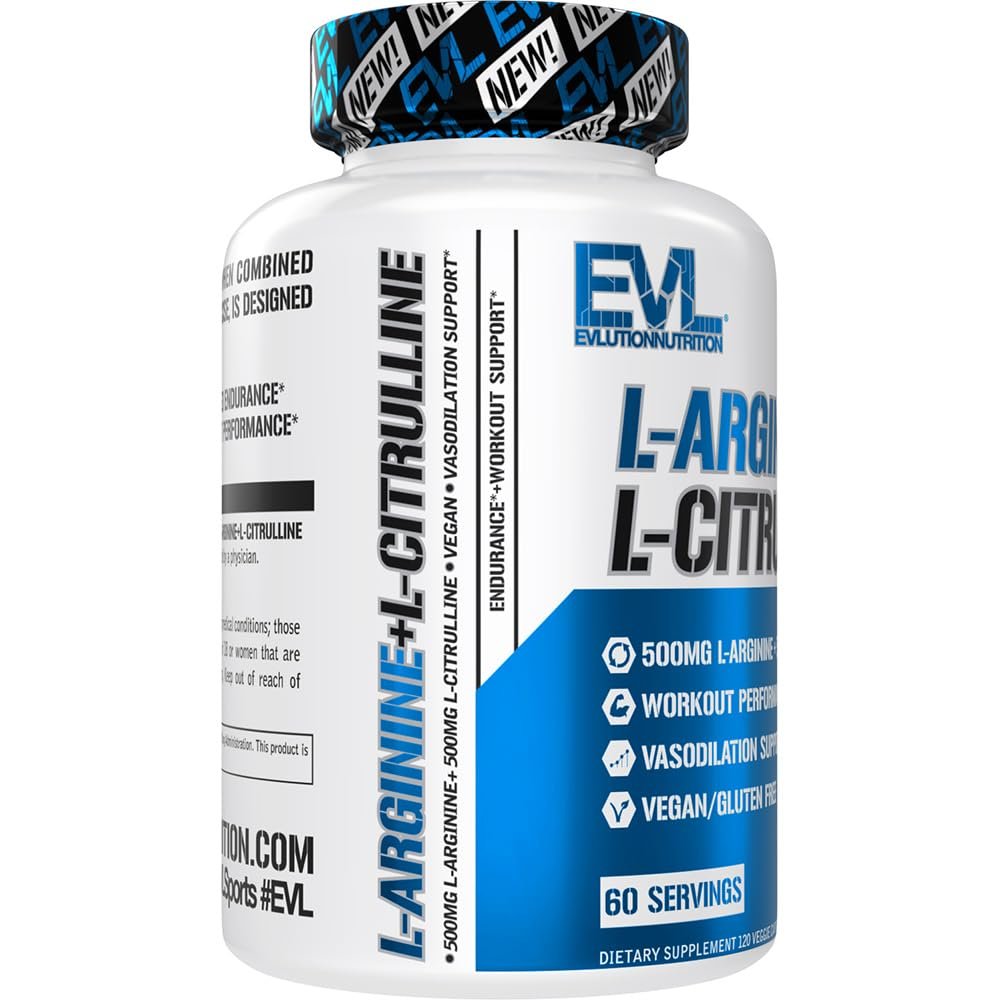 L-Arginin L-Citrullin Supplement - Belebendes Stickoxid-Supplement mit idealem 1:1 Citrullin-Arginin-Verhältnis, 500 mg pro Portion für verbesserte Pumpen, Energie und Ausdauer (60 Portionen)