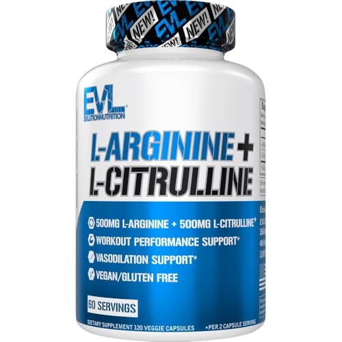 L-Arginin L-Citrullin Supplement - Belebendes Stickoxid-Supplement mit idealem 1:1 Citrullin-Arginin-Verhältnis, 500 mg pro Portion für verbesserte Pumpen, Energie und Ausdauer (60 Portionen)