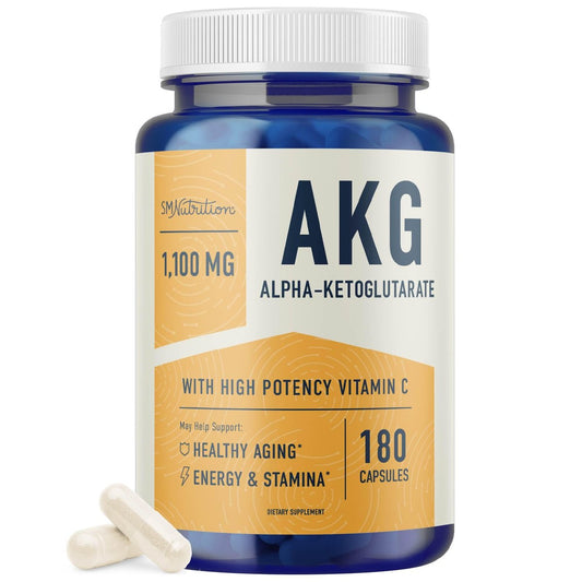 AKG Supplement 1100 mg pro Portion | Arginin Alpha-Ketoglutarat mit Calcium + Vitamin C | AAKG Kapseln für gesundes Altern, Langlebigkeit, Energie und Konzentration | 180 Kapseln | Vegan, Nicht-GVO