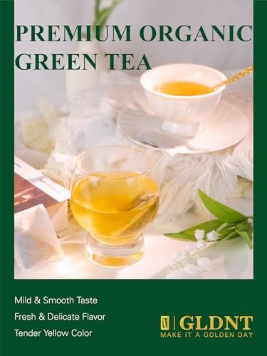 GLDNT Bio Grüner Tee Beutel, 100 Stück, Natürlicher Bio-Grüntee, Reich an Antioxidantien, Koffeinhaltig