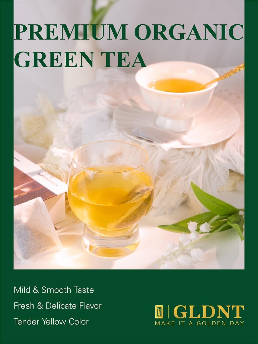 GLDNT Bio Grüner Tee Beutel, 100 Stück, Natürlicher Bio-Grüntee, Reich an Antioxidantien, Koffeinhaltig