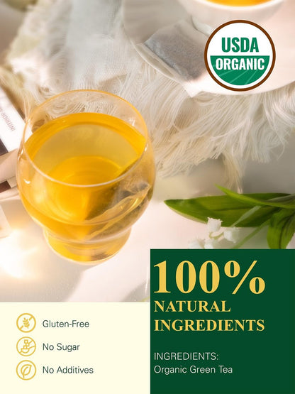 GLDNT Bio Grüner Tee Beutel, 100 Stück, Natürlicher Bio-Grüntee, Reich an Antioxidantien, Koffeinhaltig