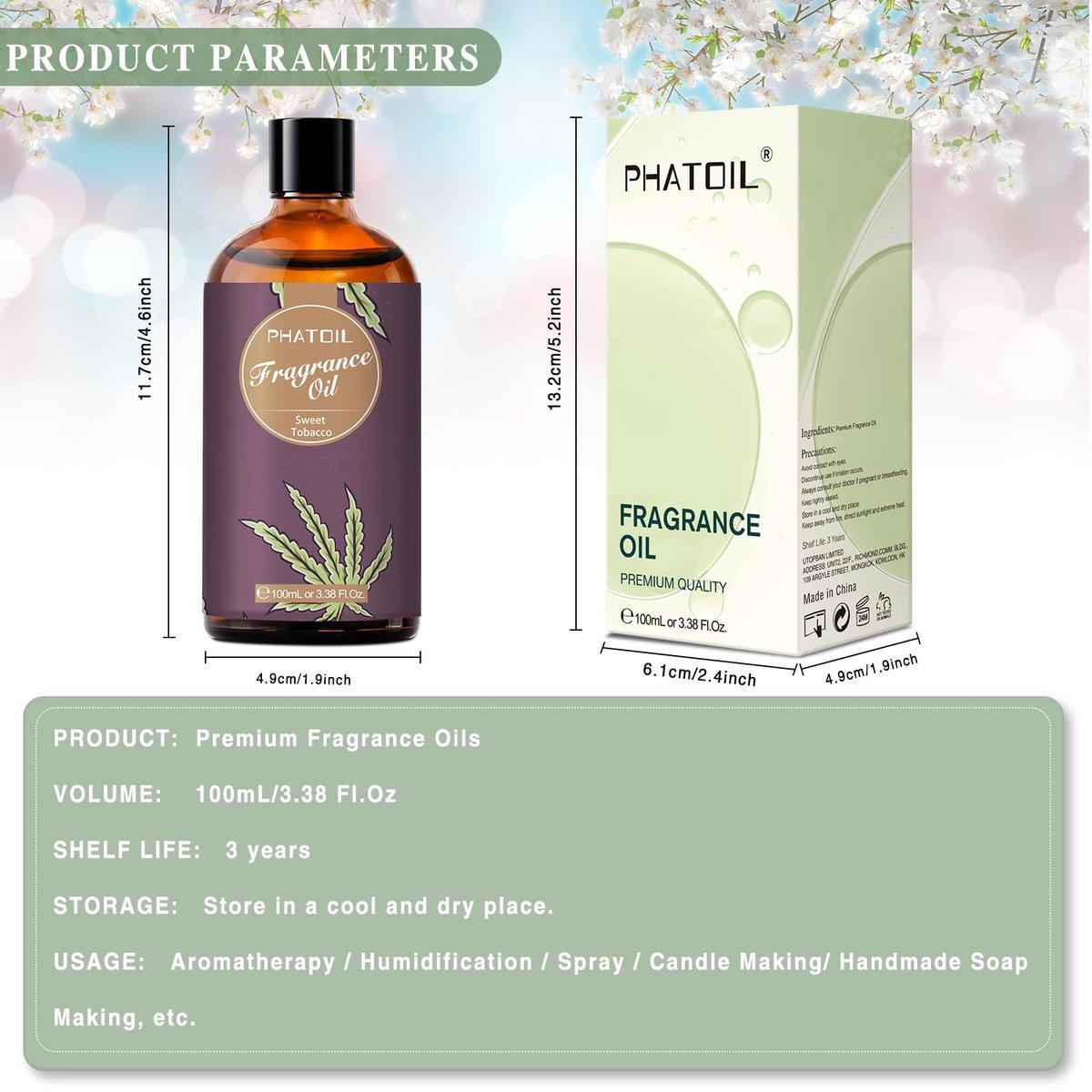 PHATOIL süßes Tabak Duftöl 100ml – Aromatherapie Öl für Diffuser, Kerzen- und Seifenherstellung