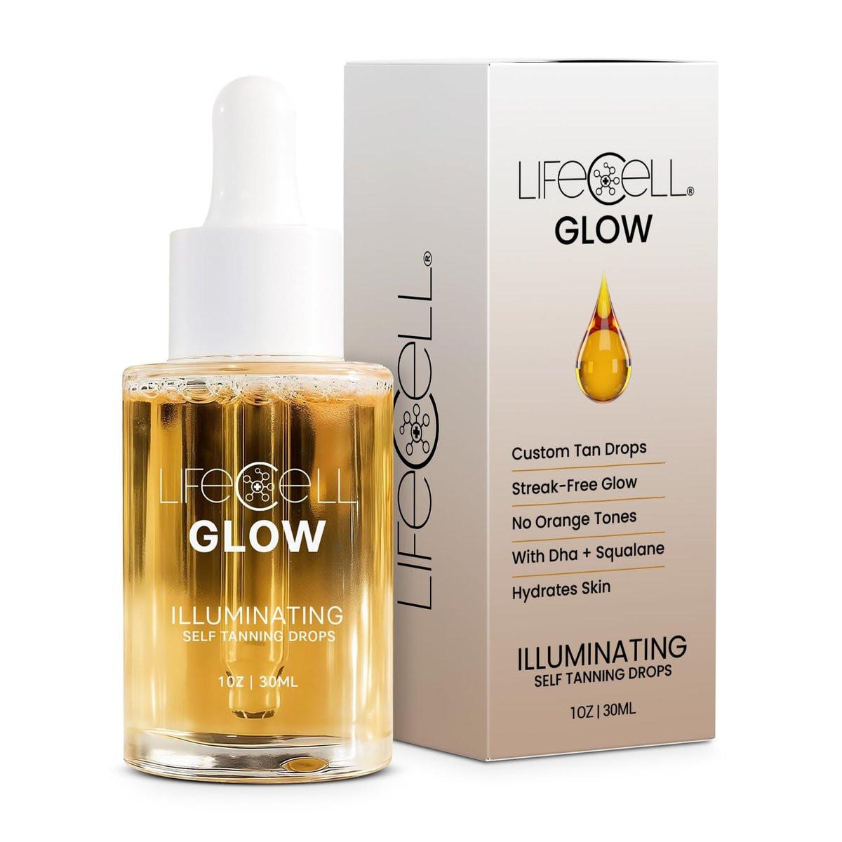 LifeCell Glow Selbstbräuner-Tropfen für Gesicht & Körper – DHA & Squalan Formel, individuell dosierbare Bräune, streifenfrei, feuchtigkeitsspendend, parfümfrei, nicht komedogen, für alle Hauttypen, 30 ml