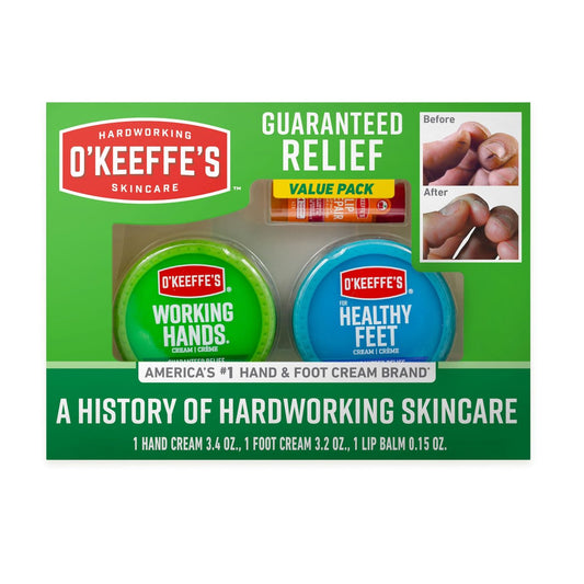 O'Keeffe's Geschenkset mit Lippenpflege Kirsch-Vitamin-E-Stick, Working Hands Creme und Healthy Feet Creme