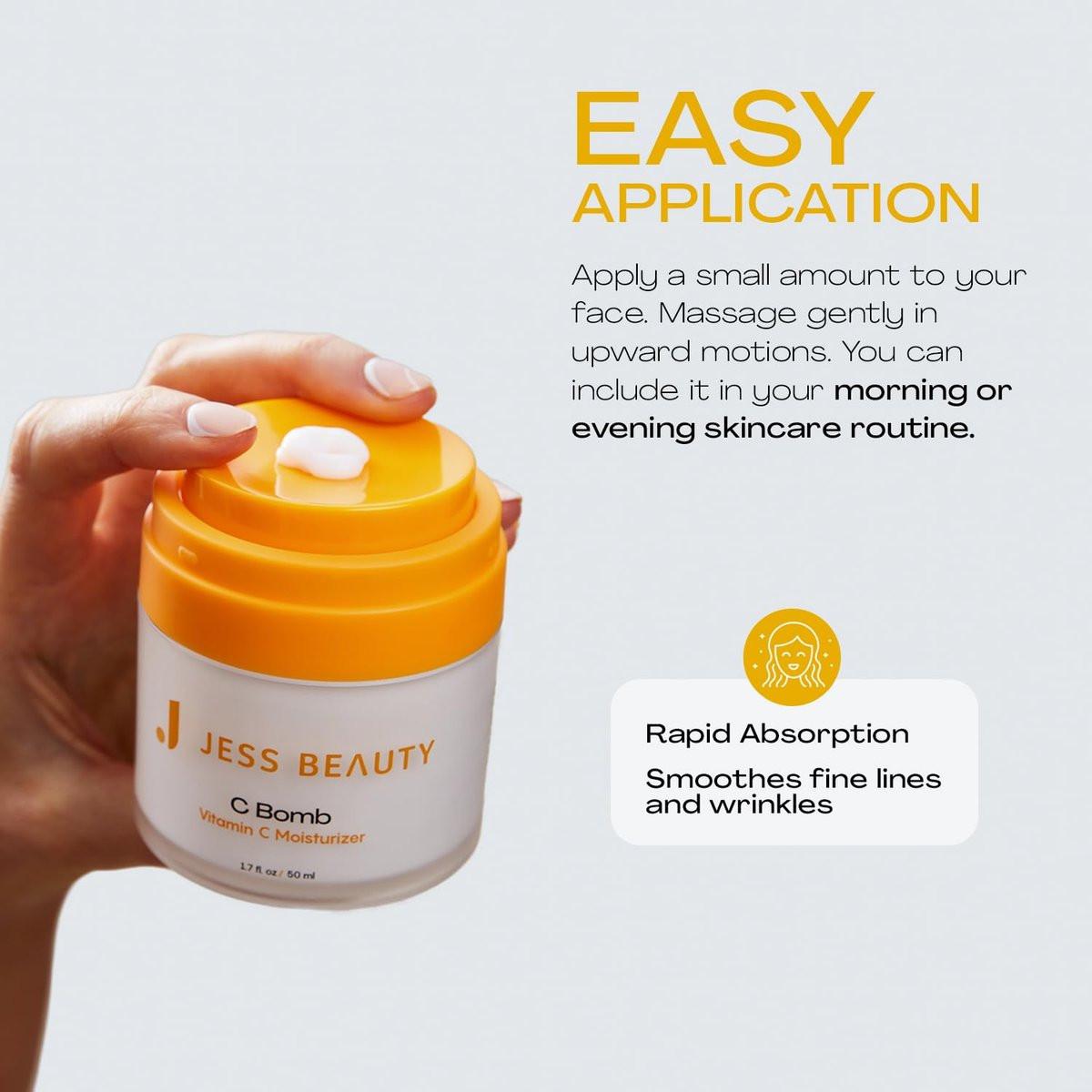 JESS BEAUTY C Bomb Vitamin C Gesichtscreme – Feuchtigkeitsspendend & Ausgleichend für Einen Ebenmäßigen Hautton 1,7 fl oz