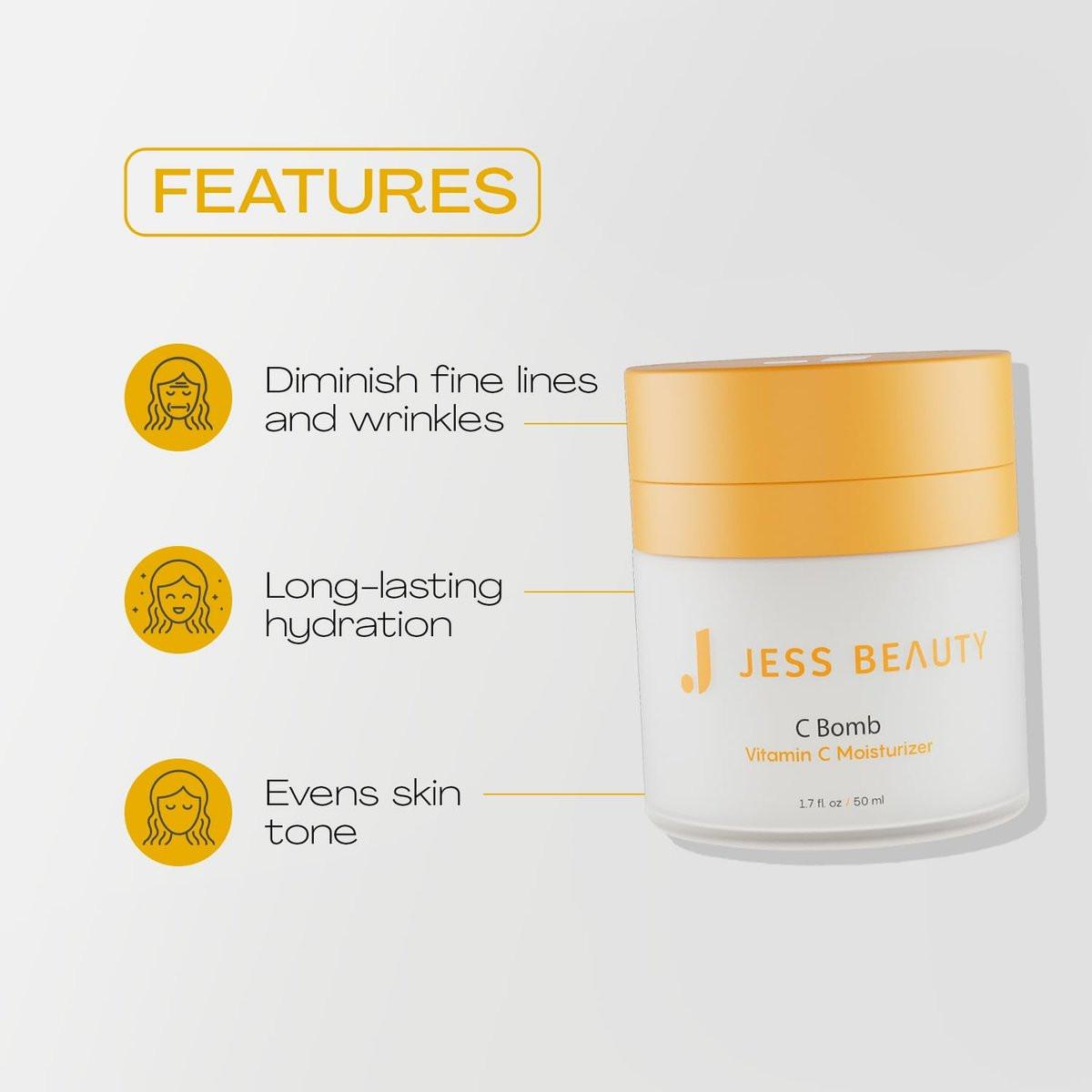 JESS BEAUTY C Bomb Vitamin C Gesichtscreme – Feuchtigkeitsspendend & Ausgleichend für Einen Ebenmäßigen Hautton 1,7 fl oz