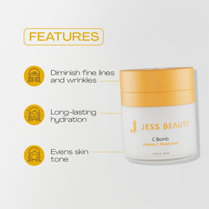 JESS BEAUTY C Bomb Vitamin C Gesichtscreme – Feuchtigkeitsspendend & Ausgleichend für Einen Ebenmäßigen Hautton 1,7 fl oz