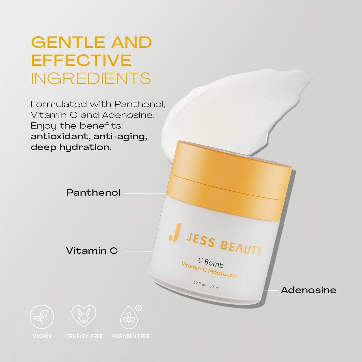 JESS BEAUTY C Bomb Vitamin C Gesichtscreme – Feuchtigkeitsspendend & Ausgleichend für Einen Ebenmäßigen Hautton 1,7 fl oz