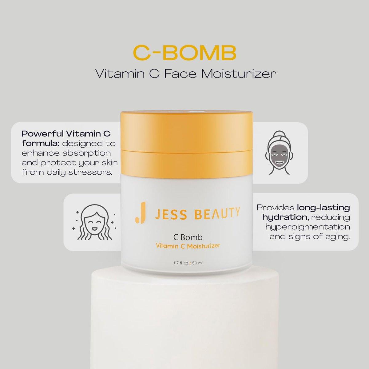 JESS BEAUTY C Bomb Vitamin C Gesichtscreme – Feuchtigkeitsspendend & Ausgleichend für Einen Ebenmäßigen Hautton 1,7 fl oz