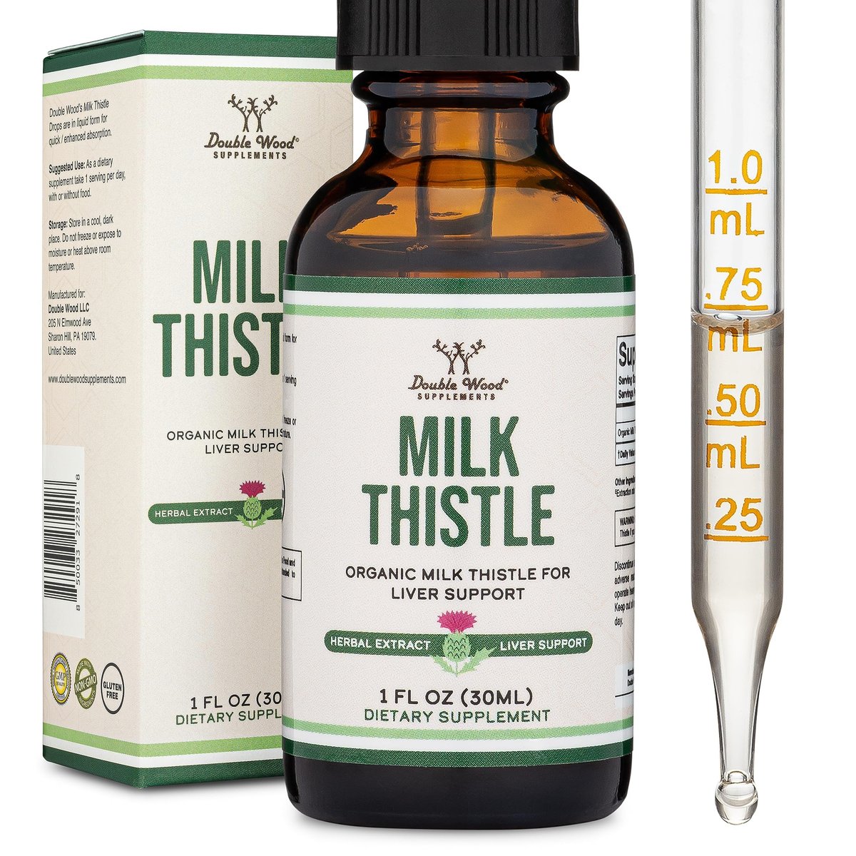 Mariendistel Tropfen Bio - Leberreinigung & Entgiftung 1 FL OZ (30 Portionen) - Vegan, Nicht-GVO, Glutenfrei - Perfekt für Tee von Double Wood