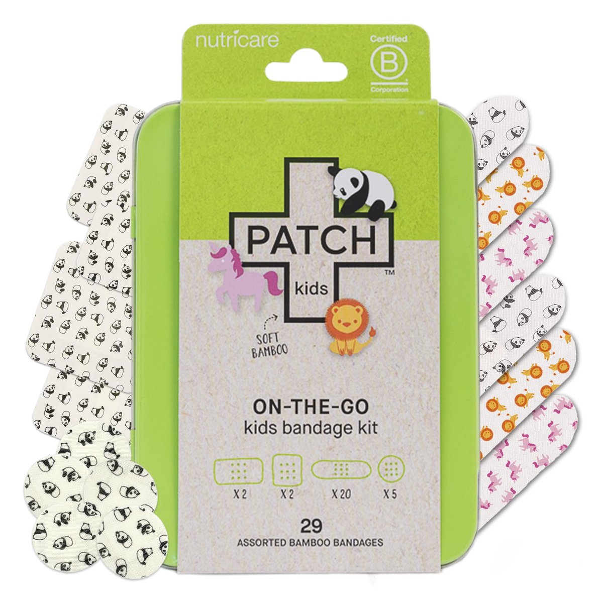 Patch Kids On-The-Go Natürliche Bambus-Pflaster für empfindliche Haut – 29 Stück, kleine Größe, hypoallergen, umweltfreundlich