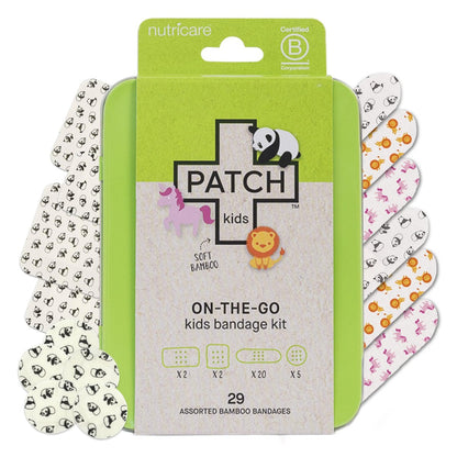 Patch Kids On-The-Go Natürliche Bambus-Pflaster für empfindliche Haut – 29 Stück, kleine Größe, hypoallergen, umweltfreundlich