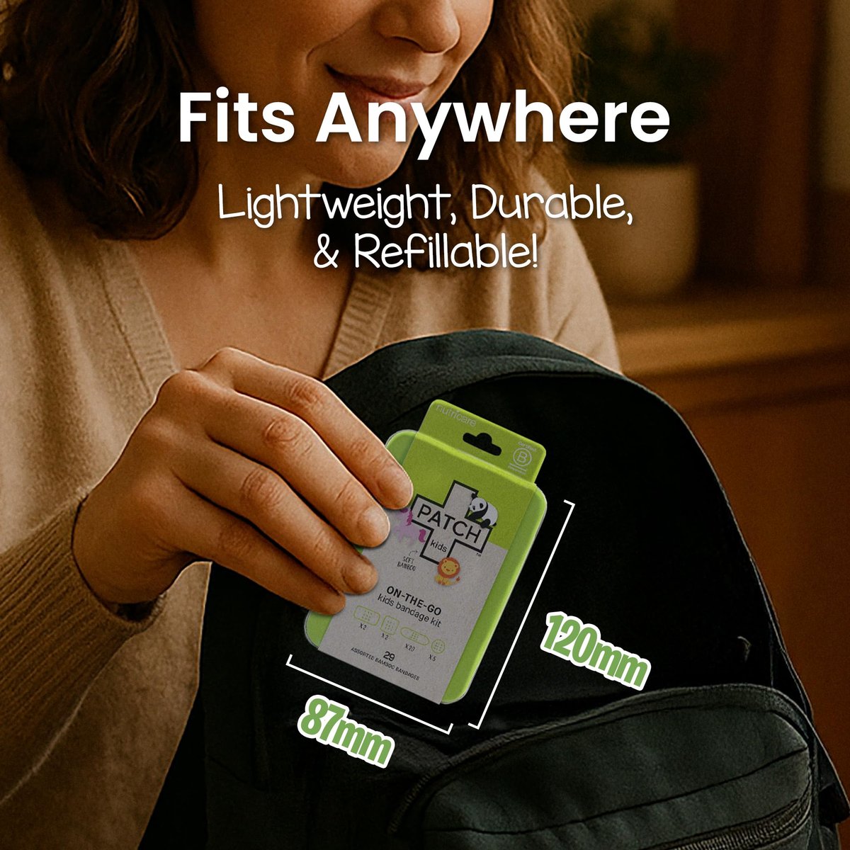 Patch Kids On-The-Go Natürliche Bambus-Pflaster für empfindliche Haut – 29 Stück, kleine Größe, hypoallergen, umweltfreundlich